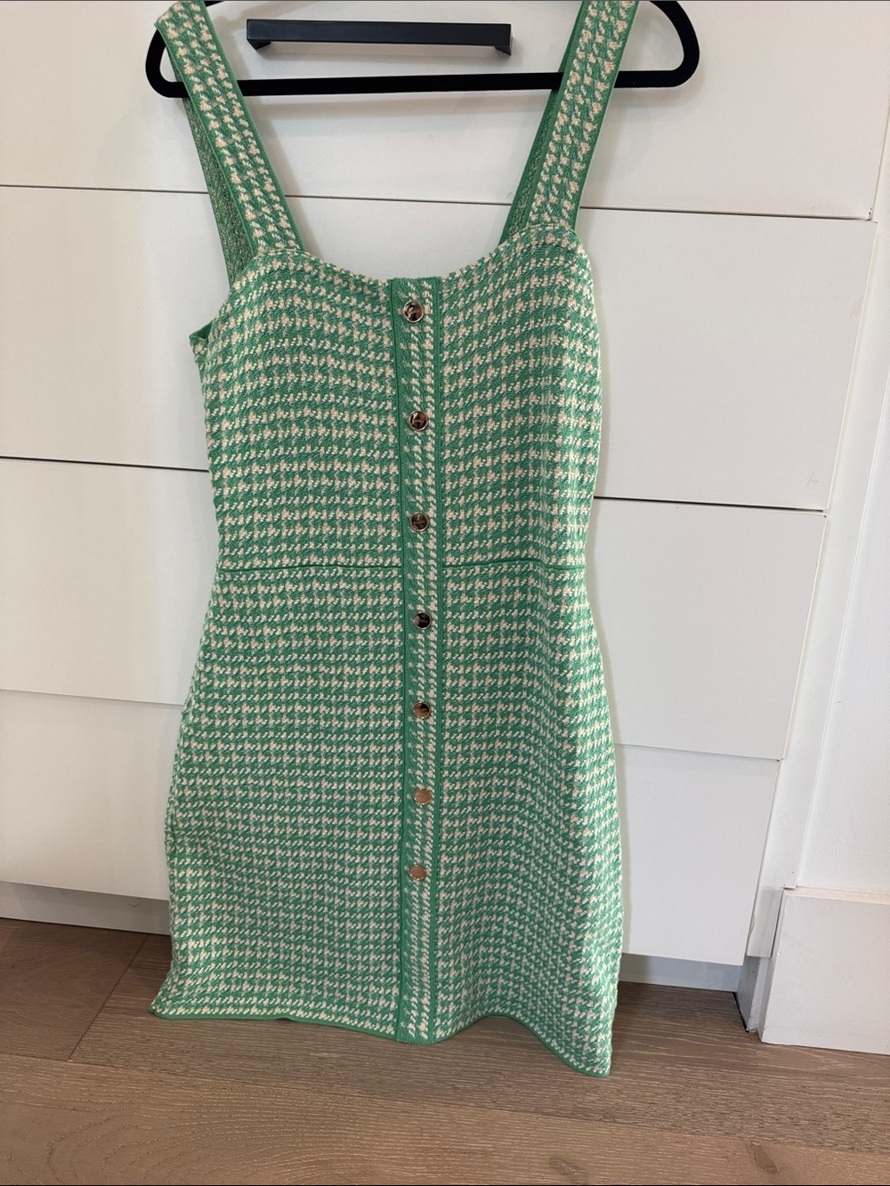 Sandro Green and White Tweed Mini Dress